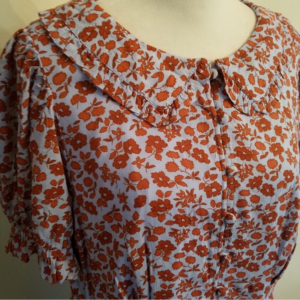 Madewell collared blue and burnt orange mini dress floral